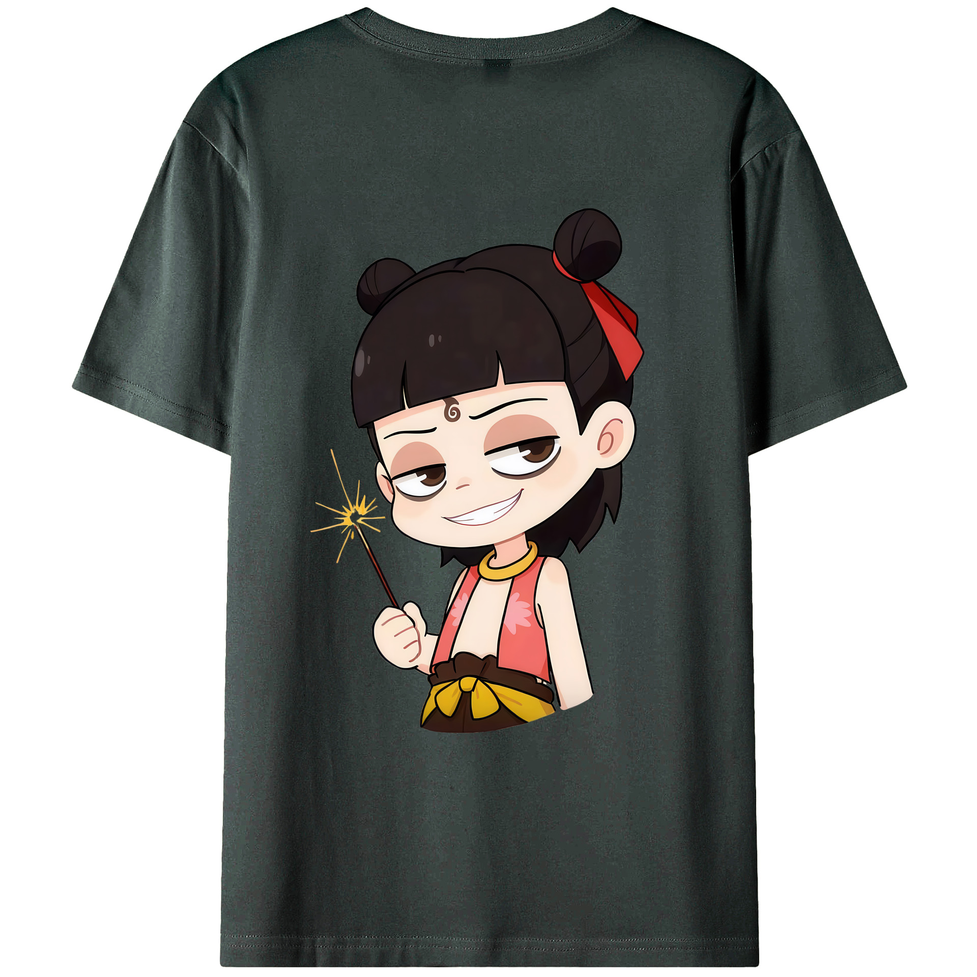 （画像用） Ne Zha 2 ナタ 魔童の大暴れ 綿100％ メンズ半袖Tシャツ（バックプリント） 通気性
